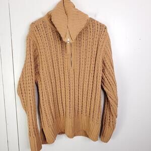 Aerie Sweater Womens Small Chenille Cableknit Zip Funnel Neck Neutral Soft